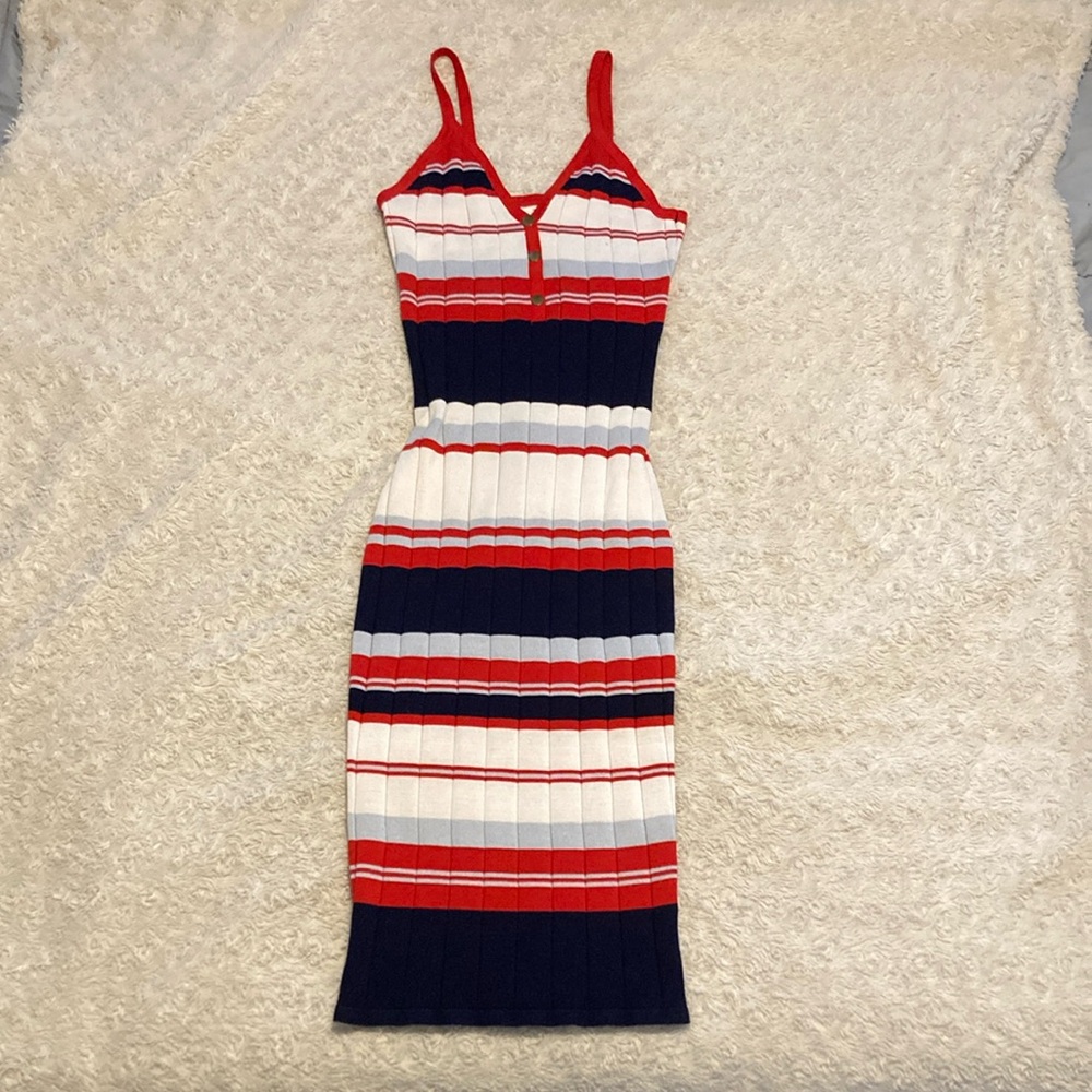 Striped Knit Dress - Red, White, and Blue - Picture 1 of 4
